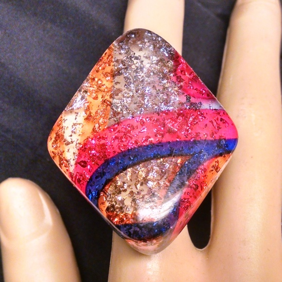 Elegant Glitter Extra Large Multi Color Stone Ring - Picture 1 of 6